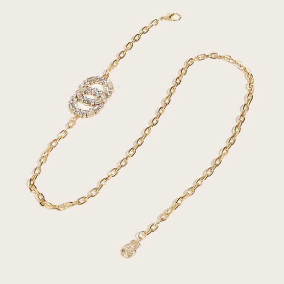 2/$30 Rhinestone Chain Belt Large Double Buckle Gold Metal Adjustable Dress - Picture 6 of 7